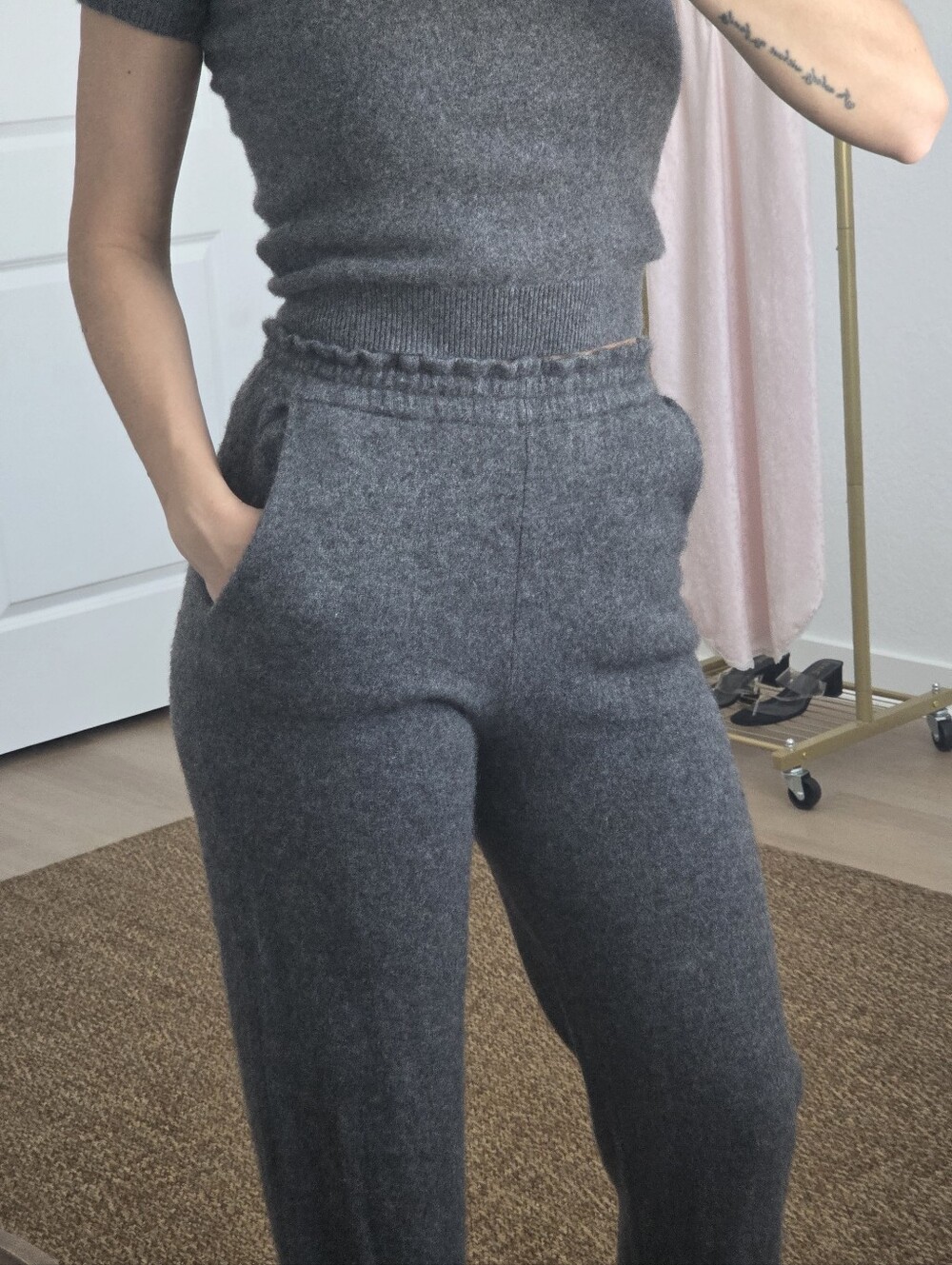 Naadam 100% Cashmere Lounge Pants/ Ralph Lauren Short Sleeve Sweater Top, XS - Picture 3 of 13